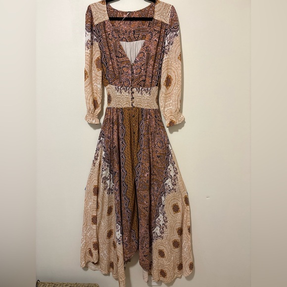 Free People Mexicali Rose Maxi Dress Bohemian Size M asymmetrical Rayon - Picture 2 of 16